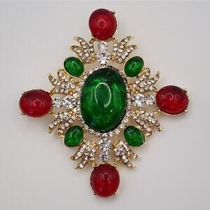 Elegant Jelly Drop and Rhinestone Brooch Court Style Christmas Colors